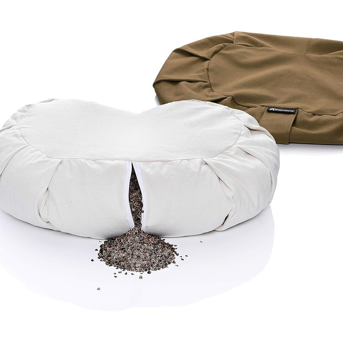 Подушка для йоги BODYMATE Halbmond 42x30x15 см з гречаним лушпинням, бавовняний чохол (машинне прання) - медитативна подушка, подушка для сидіння