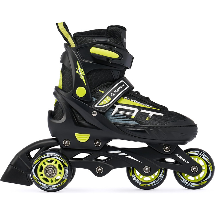 Інлайнерожі RAVEN Profession 4in1 чорного та лаймового кольору, регульовані 31-35 (20,5-23 см), для дітей та дорослих