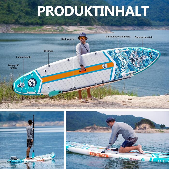 Надувна SUP-дошка COOLCAA 354x86x15 см з аксесуарами, вантажопідйомність 210 кг, для дорослих та підлітків, універсальна для всіх рівнів