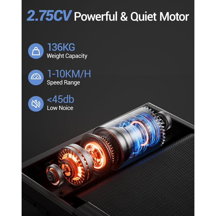 UMAY Walking Pad - біговий килимок для дому з регулюванням нахилу 15% та безшумним мотором, підтримує вагу до 136 кг