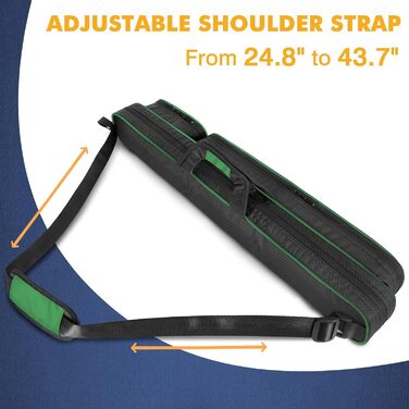 Чохол для більярдних київ 2x2 на 2 киї з кишенями на блискавці для аксесуарів, міцний, поліестер, з плечовим ременем та ручкою, м'який, для жінок та чоловіків, зелений/чорний