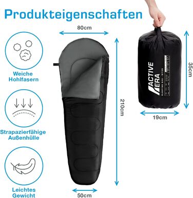 Сплячий мішок Active Era Mumienschlafsack для кемпінгу: зимовий, літній, водонепроникний, ультралегкий, -10°C до 10°C