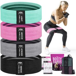 Гумові еспандери для фітнесу 4 шт. (Aqua, Pink, Grau, Schwarz) - еластичні стрічки для сідниць, ніг та схуднення. Посібник у подарунок!