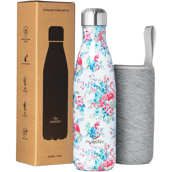 Фляга з нержавіючої сталі 500 мл – Легка ізольована фляга. Зберігає холод до 24 годин та тепло до 12 годин. Без витоку, з подвійними стінками, BPA-Free та міцна. Ідеально підходить для подорожей, активного відпочинку, школи, спорту, фітнесу та повсякденно