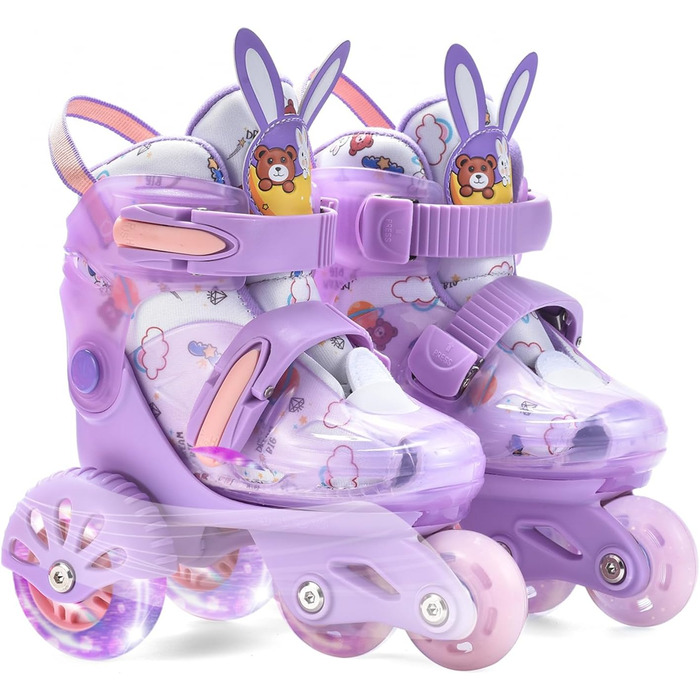 Роликові ковзани ERNAN для дітей, регульовані, для дівчаток та хлопчиків, безпечні, з великими колесами (фіолетовий)