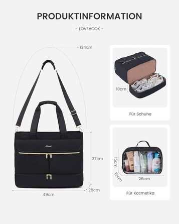 Спортивна сумка LOVEVOOK Weekender 45L з відділенням для взуття та мокрих речей, ідеальна для подорожей, спортзалу та пологів