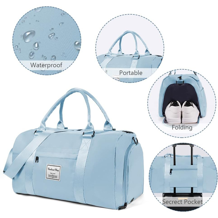 Спортивна сумка Flintronic для подорожей, валіза-мішок з відділенням для взуття та мокрих речей, водонепроникна сумка для ночівлі та багажу, чорна (#2 синя)