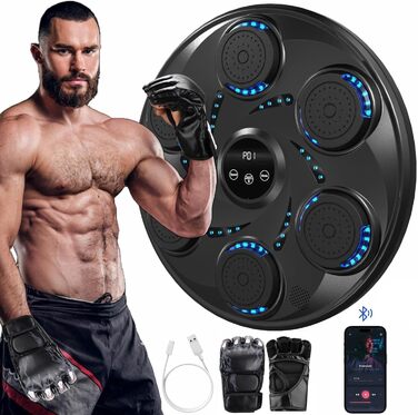 Електронний боксерський тренажер LeuKoles 2025 з Bluetooth, LED підсвічуванням, музикою та рукавичками, настінний, 9 швидкісних режимів, лічильник ударів
