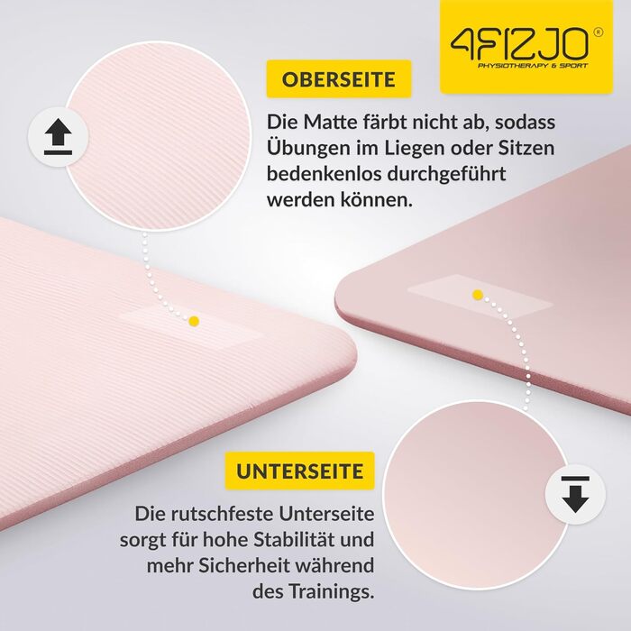 Фітнес-мат 4FIZJO 180x60 см, рожевий, 1 см - для йоги, пілатесу, спорту, тренувань (NBR піна, нековзний, з ременем)