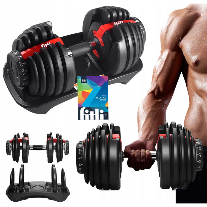 Регульовані обгумовані гантелі Fitli 1 x 24 кг