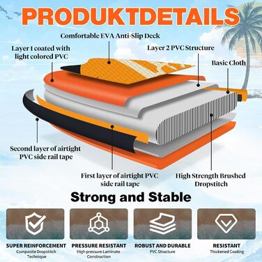 Набір SUP-дошки ALLPICK Premium: надувна дошка для сапсерфінгу з кріпленням для камери, повний комплект аксесуарів, регульоване весло, для початківців та досвідчених, 200 кг (Колір: Захід сонця - Оранжевий)