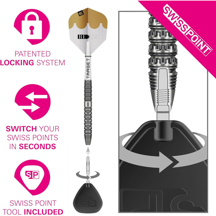 Дарти сталеві Target Darts Redux 90% Tungsten (22G/23G/24G/25G/26G) + пір'я Pro Ultra Nr. 6 + стержні Pro Grip + інструмент для ремонту