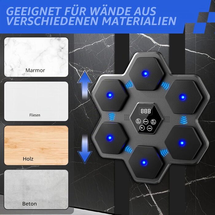 Боксерський тренажер з Bluetooth та LED-дисплеєм для дому, офісу, спортзалу - Musikboxmaschine Silver-Black