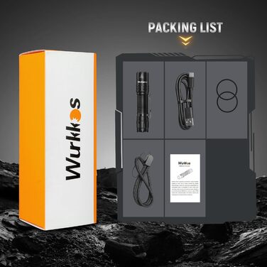 Wurkkos TD02 LED тактичний ліхтарик: 2000 люмен, USB-C зарядка, IP68 водонепроникність, 6 режимів, компактний для активностей на відкритому повітрі та в приміщенні