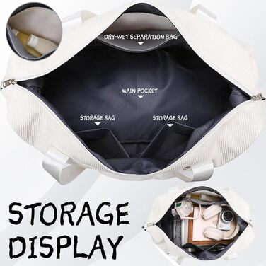 Спортивна сумка YOUYIKE з вельвету для жінок та чоловіків, місткість 20-35Л, з відділенням для взуття та вологих речей, дорожня сумка-вікендер для фітнесу, тренувань та подорожей (Коричневий/Білий)