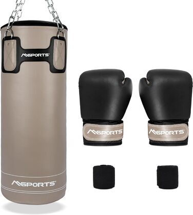 Професійний боксерський набір MSPORTS 80x30 см, 25 кг, бежево-чорний, з рукавичками і бандажами