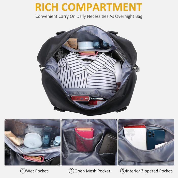 Спортивна сумка LOVEVOOK для жінок: дорожня, базова, для плавання, фітнесу, клініки, 30L, чорна