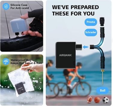 Електричний насос для велосипедів AIRBANK Pocket PRO, 120 PSI, портативний, міні-насос з акумулятором, для ніпелів Schrader і Presta
