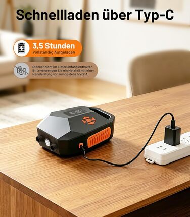 Електричний насос для SUP дошки з акумулятором 20PSI, Hochdruck, з автовимкненням та Type-C зарядкою