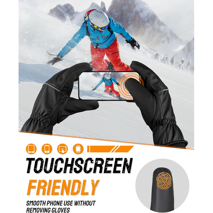 Водонепроникні зимові рукавички GXCROR для жінок та чоловіків з підтримкою сенсорного екрану, 3M Thinsulate, для катання на лижах, велосипеді, прибирання снігу та робіт на відкритому повітрі, до -20°C, теплоізоляція