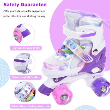 Ролики дитячі та жіночі ERAN з LED підсвіткою, комфортні, для початківців та підлітків, подарунок на Різдво та день народження (Райдужний фіолетовий, S)