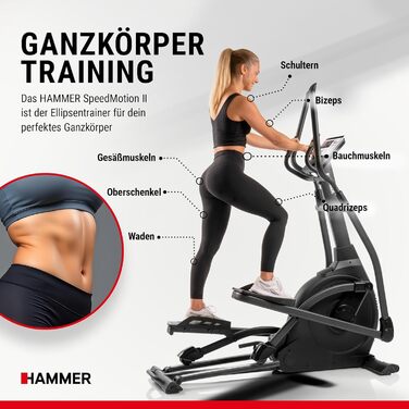 Орбітрек HAMMER SpeedMotion II, 3 рівні нахилу, 24 програми, 18 кг маховик, сумісний з Kinomap і Zwift