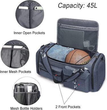 Спортивна сумка-мешок для чоловіків 3-в-1 з відділенням для взуття та вологих речей, синя (22.4 x 10.6 x 11 дюймів)