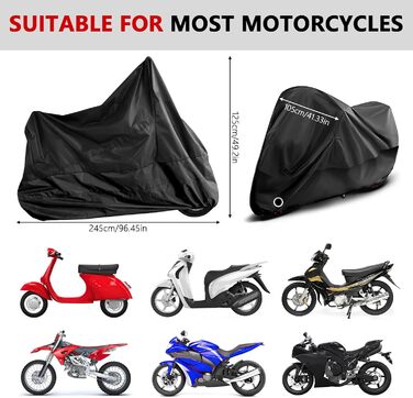 Водонепроникна захисна накидка для мотоцикла Motorrad, 210D, UV-захист, зимова, чорна, XXL (245x105x125 см)