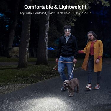 LED налобний ліхтар Lepro, 2000 люкс, перезаряджається, з червоним світлом, 6 режимів, водонепроникний IPX4, для кемпінгу та бігу, чорний, 2 шт. (з USB кабелем)