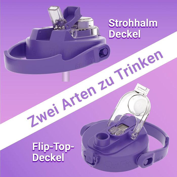 Спортивна пляшка BuildLife 2.5л з міткою часу та двома кришками - без BPA - для спортзалу (2500 мл, фіолетово-блакитний, 2500 мл)