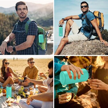 Термос Fjbottle з нержавіючої сталі з трубочкою 950 мл, BPA-free, герметична спортивна пляшка для води для велосипеда, школи, фітнесу, газованої води, зелена