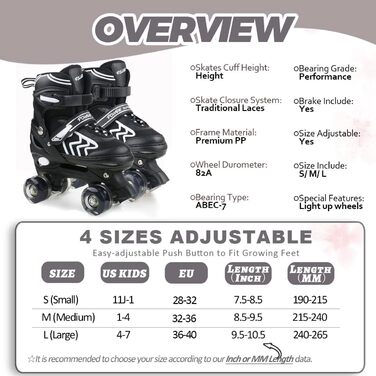 Дитячі ролики Kinder для дівчаток та хлопчиків, регульовані, з підсвічуванням, Quad Skates, для дому та вулиці
