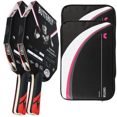 Турнічна ракетка для настільного тенісу Butterfly® Dimitrij Ovtcharov Black з технологією Eva, сертифікована ITTF, покриття Wakaba, губка 2.1 мм | Професійна ракетка для досвідчених гравців (комплект з 2 чохлами DC2 та додатковою ракеткою)