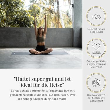 Складаний йога-килимок Lotuscrafts ARISE Travel 185x65x0,13 см, екологічний, з натурального каучуку, легкий, для подорожей, індиго, вироблено в Іспанії