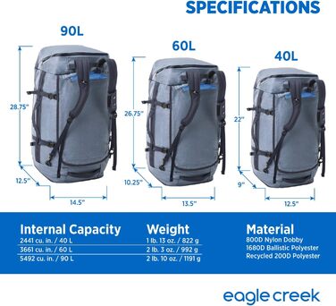 Сумка-баул Eagle Creek Cargo Hauler 90L Glacier Blue з переробленого поліестеру, водо- та зносостійка, 90 літрів