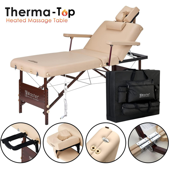 Складний масажний стіл MASTER MASSAGE 71 см Del Ray з підігрівом, салонний масажний стіл-бет, колір пісочний, модель 10056, середній розмір, Therma-Top