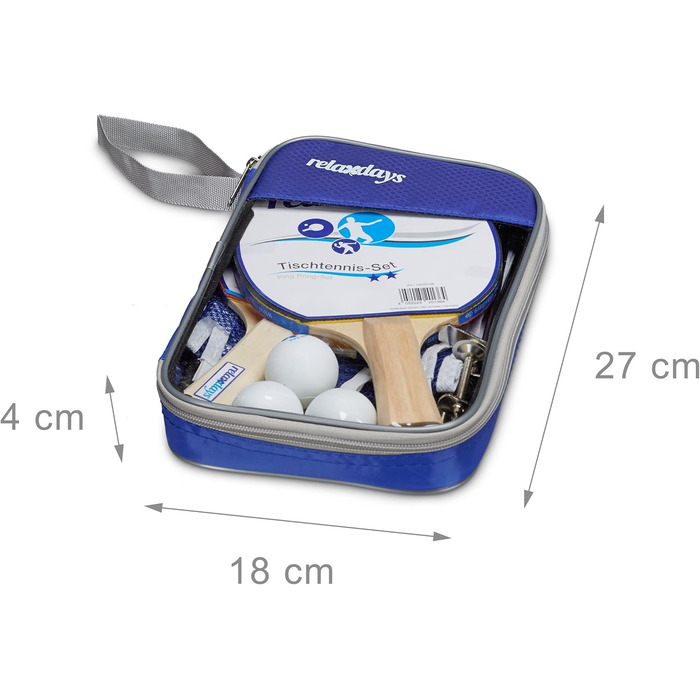 Набір для настільного тенісу Relaxdays: 2 ракетки, 3 м'ячі, сітка, блакитний