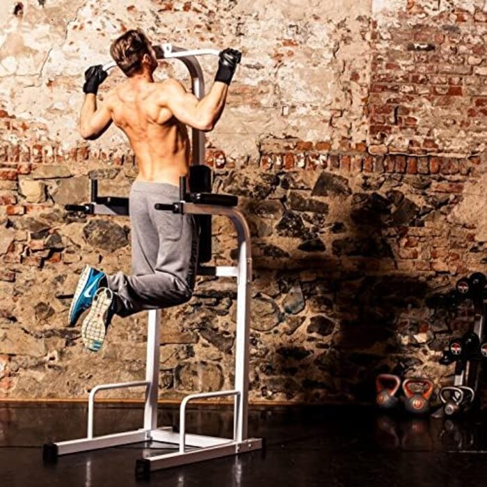 GORILLA SPORTS® Power Tower – багатофункціональна силова станція для дому: турнік, бруси, тренажер для підтягувань, віджимань і пресу, чорний/білий, фітнес обладнання для домашніх тренувань