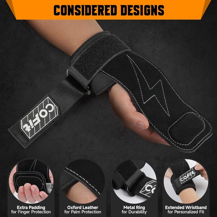 Напульсники для важкої атлетики COFIT, фітнес-напульсники, ремені для силових тренувань, підйомники для тяги, покращена фіксація та захист зап'ястя (чорний)