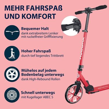 HUDORA BigWheel® 205 Advanced Scooter: Комфортний алюмінієвий самокат для ваги до 100 кг, регульована висота та складний дизайн - ідеальний для дітей, підлітків та дорослих