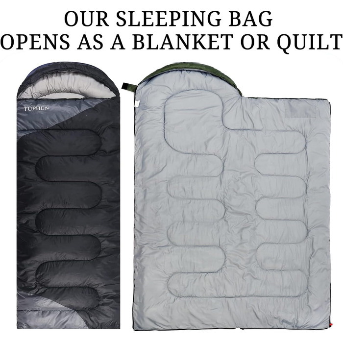 Спальний мішок 3-4 сезони для дорослих та дітей - легкий, водонепроникний, для кемпінгу та подорожей (86.61''x31.49'', темно-сірий)