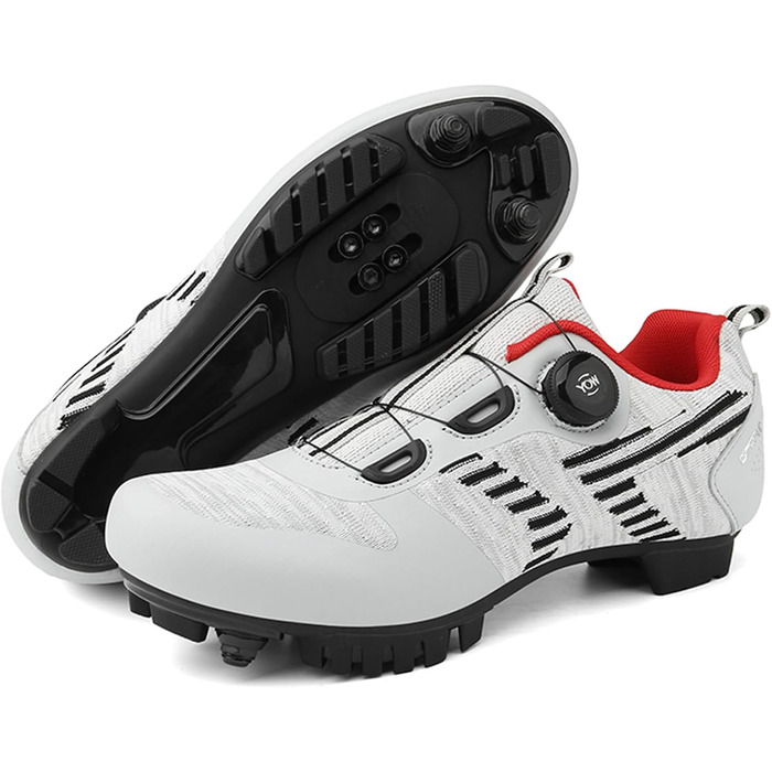 Чоловічі велотуфлі для шосе та MTB: дихаючі кросівки для велосипеда, сумісні з SPD педалями, розмір 43 EU, білі