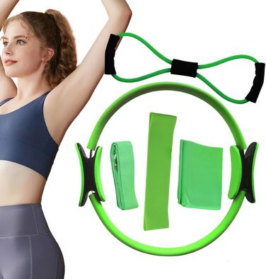Набір кілець для пілатесу, тренажер для пресу та рук, для фітнесу та схуднення (зелений)