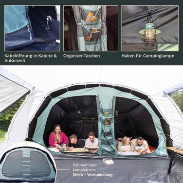 Намет Skandika Hafslo Sleeper Protect для кемпінгу 4/5/6 осіб, водонепроникний, з інтегрованим дном (5000 мм), з тамбуром, чорна спальня - сімейний намет XL