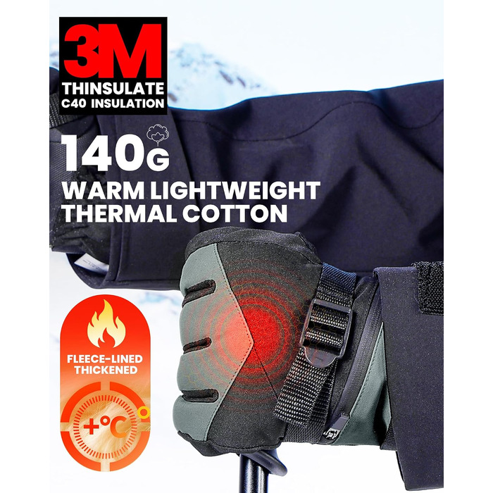 Зимові гірськолижні рукавички OutdoorMaster з ізоляцією 3M Thinsulate, терморукавички для чоловіків та жінок, чорно-сірі, розмір S