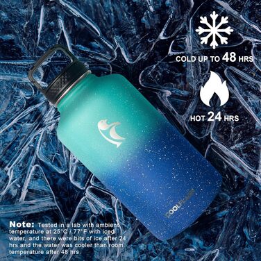 Термос Coolflask 2L із нержавіючої сталі з трубочкою, три кришки, вакуумна ізоляція, спортивна пляшка для води, для подорожей, синій градієнт