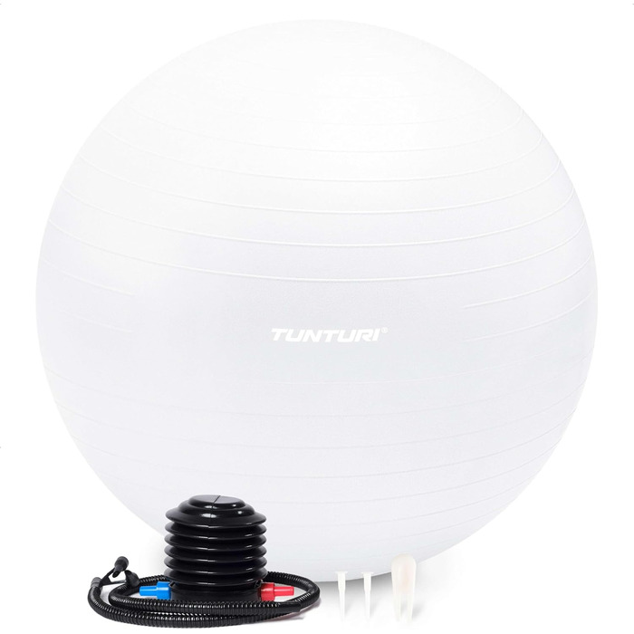 Фітбол Tunturi Anti Burst 65 см з насосом, червоний – для йоги, пілатесу, вагітних, до 220 кг, з тренувальним додатком