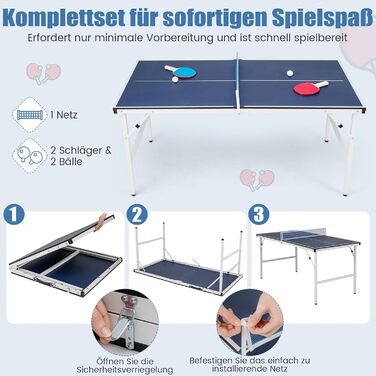 COSTWAY Міні стіл для пінг-понгу складний, стіл для тенісу вологостійкий, з сіткою, 2 ракетки та м'ячі, готовий до використання, для відпочинку в приміщенні та на вулиці, 152,5 x 76 x 71 см