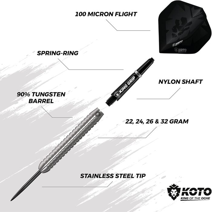 Дартс набір KOTO Kingcontrol 90% вольфрам, 32 г, чорний, 3 дротики з кейсом, професійний