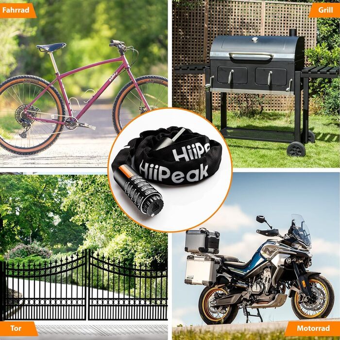 Надійне велозамок HiiPeak з 5-значним кодом, 94 см, 7 мм, для велосипеда, мотоцикла, грилю, чорний